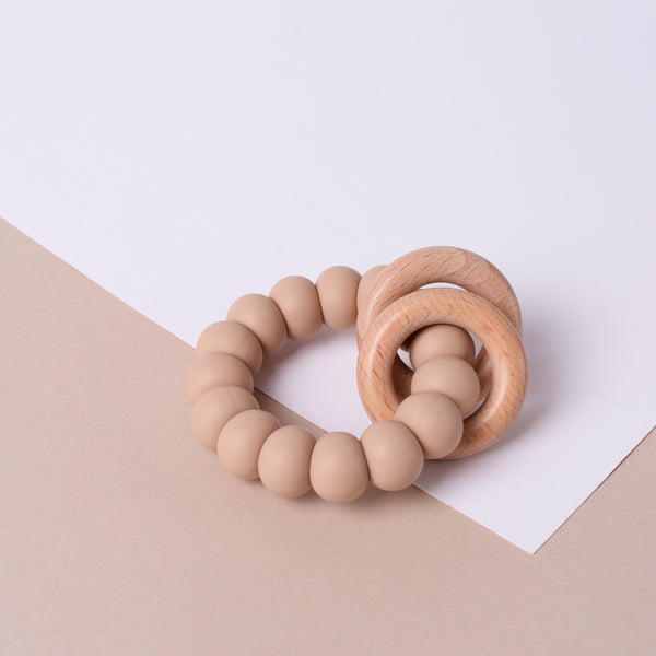 Silicone and Beechwood Teether - Toffee