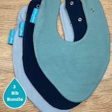 Load image into Gallery viewer, Plain Blue Bundle of 3 Bibs
