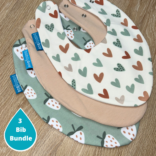 Strawberry & Hearts Bundle of 3 Bibs