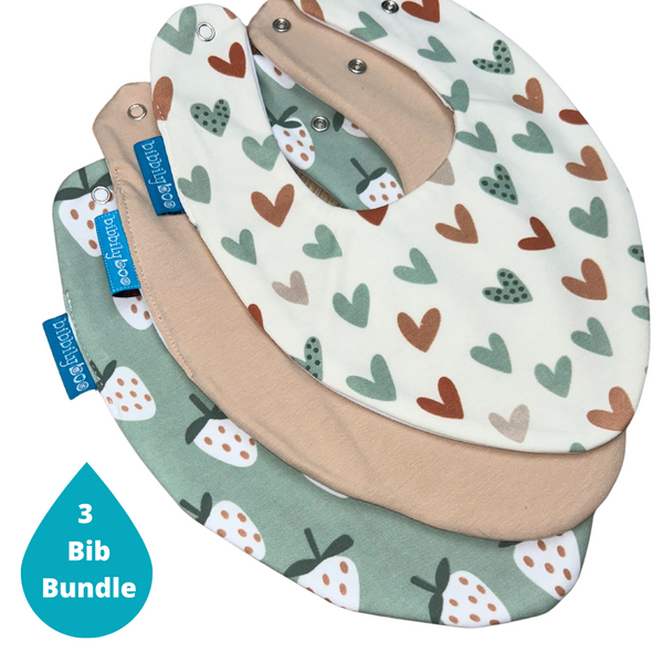 Strawberry & Hearts Bundle of 3 Bibs